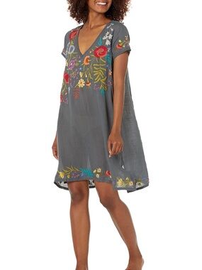 Johnny Was Workshop embroidered floral v-neck tunic mini dress